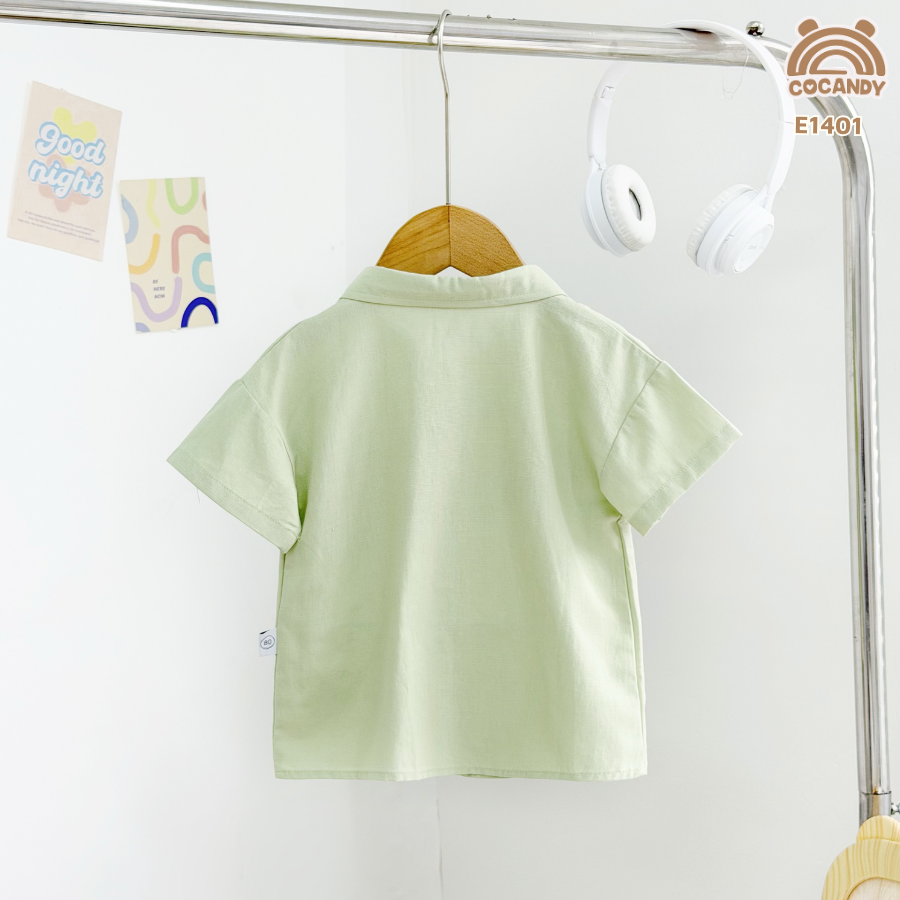 Áo cộc sơ mi thô gân XANH đáp túi kiểu_thumbnail_3