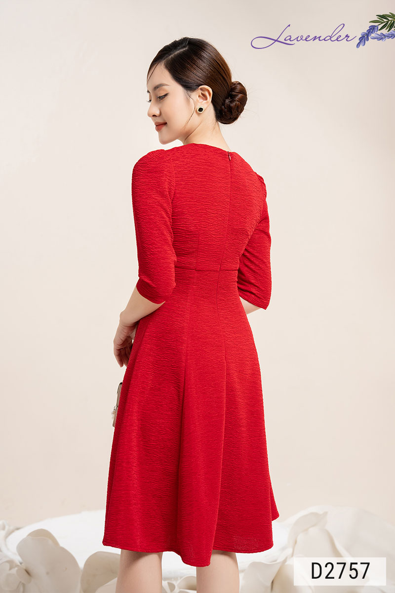 Đầm xòe công sở Thời trang Lavender đỏ phối cổ trắng tay lỡ D2757_thumbnail_3