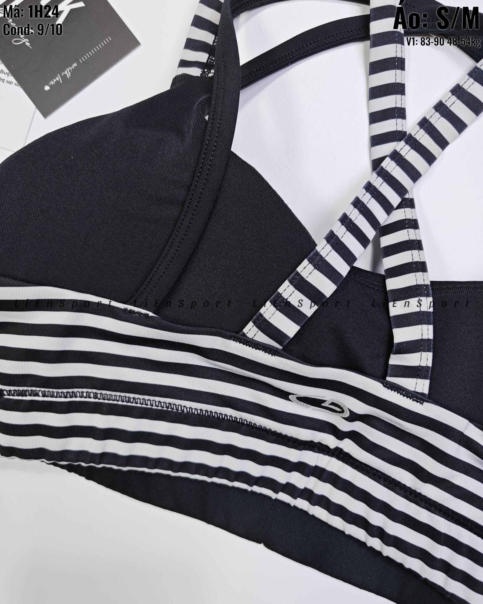 Champion Áo bra thể thao Nữ Size S M Đen Auth 2nd Dây vai chéo lưng phối sọc trắng đen Vải co giãn thấm hút mồ hôi Ôm sát nâng đỡ Phù hợp gym yoga chạy bộ Mã:1H24_thumbnail_4