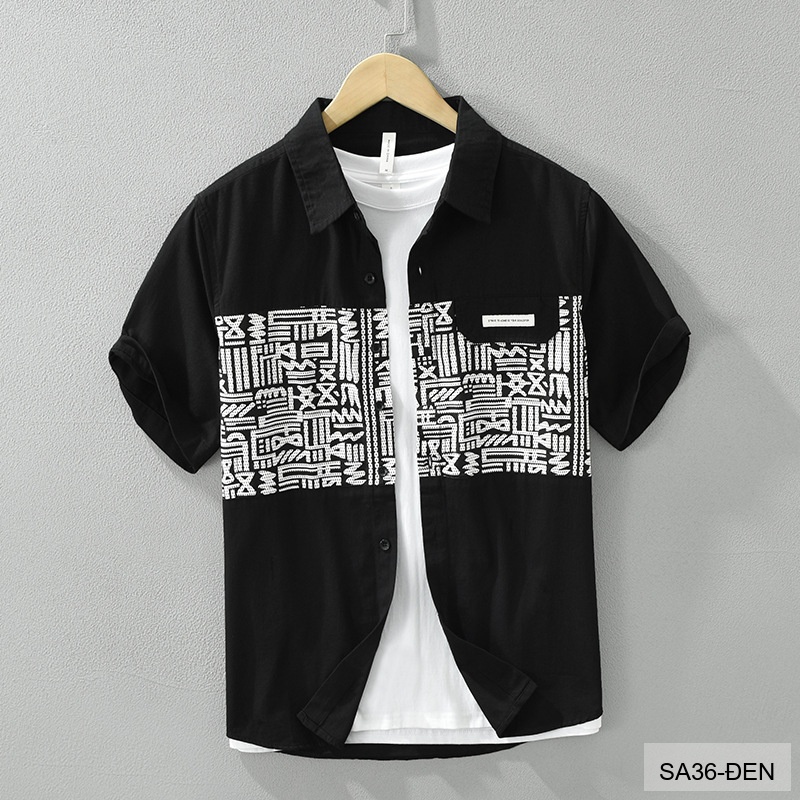 SA36 - Áo sơ mi nam tay ngắn họa tiết phối màu phong cách Hàn Quốc_thumbnail_11