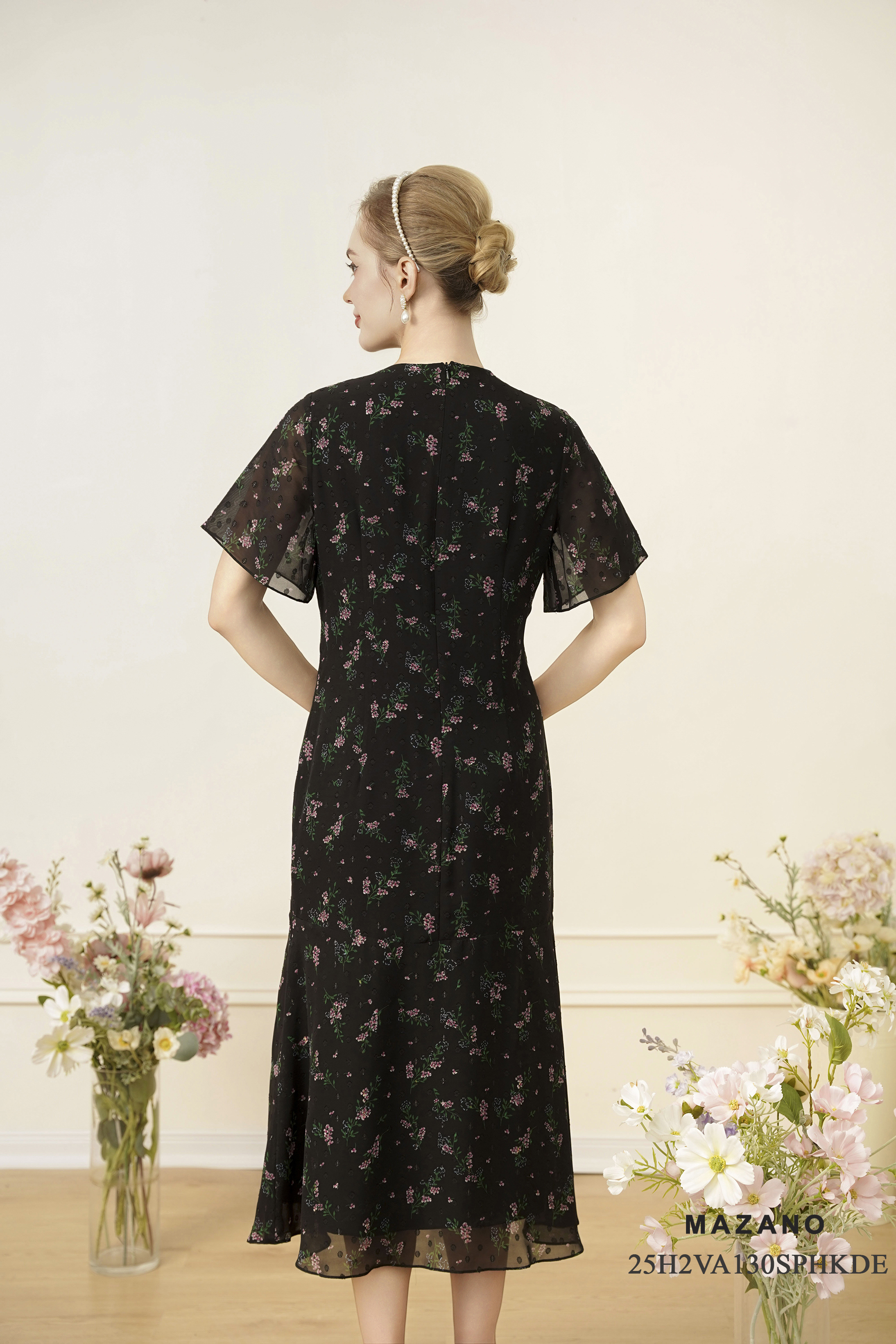 Váy Đầm Suông maxi Vải voan 3D Hoạ tiết hoa cách điệu Cổ tròn Tay ngắn Dài trên mắt cá chân_thumbnail_3