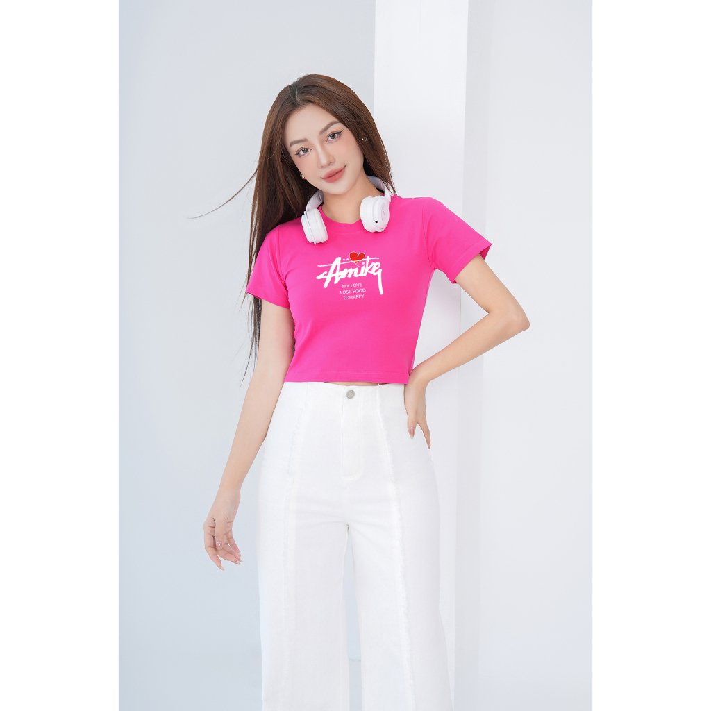 [Form ôm] Áo croptop nữ in chữ Amikq - Áo thun dáng croptop slim fit - LOZA CR6385_thumbnail_2