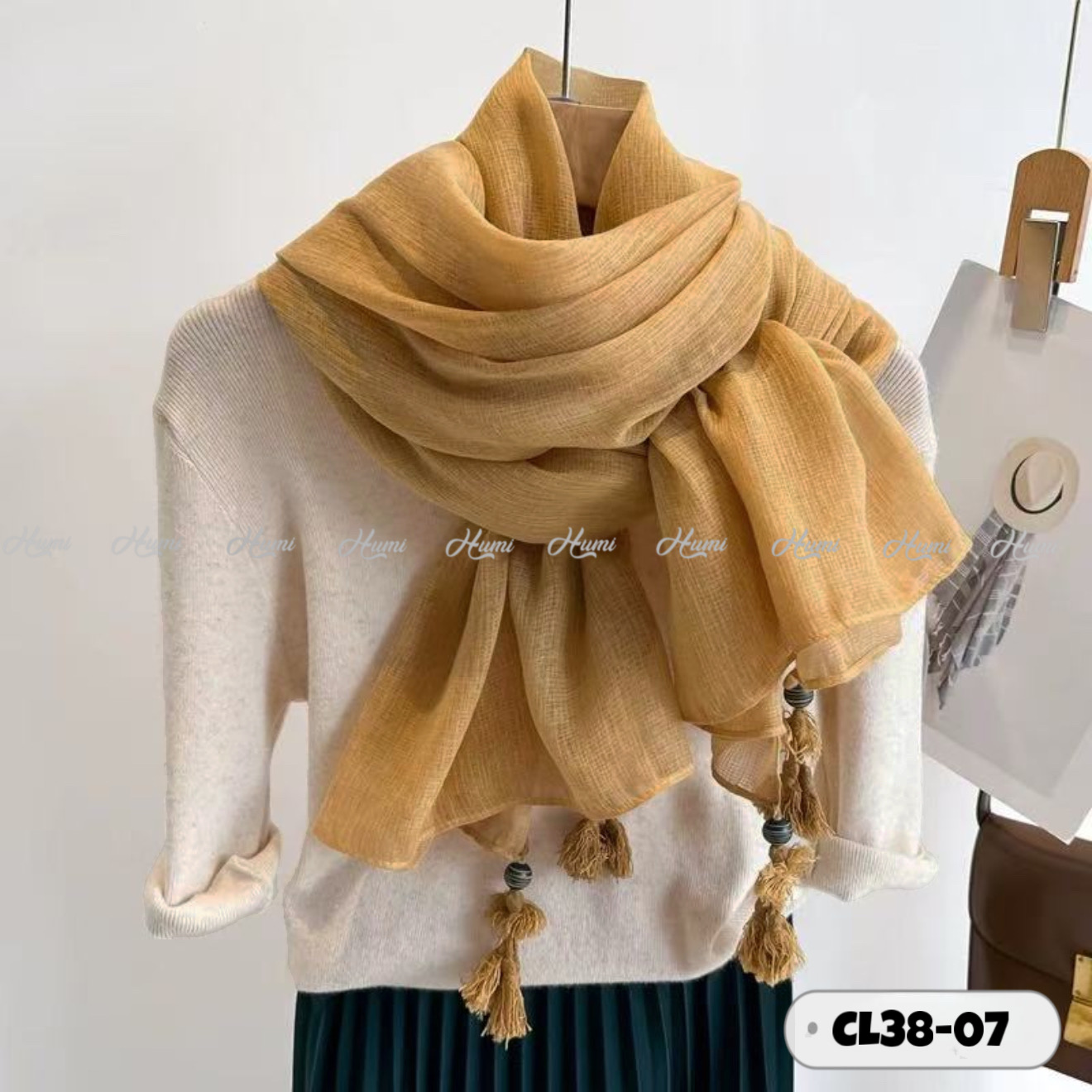 KHĂN CHOÀNG COTTON PHA LANH (CL38-07 Vàng)