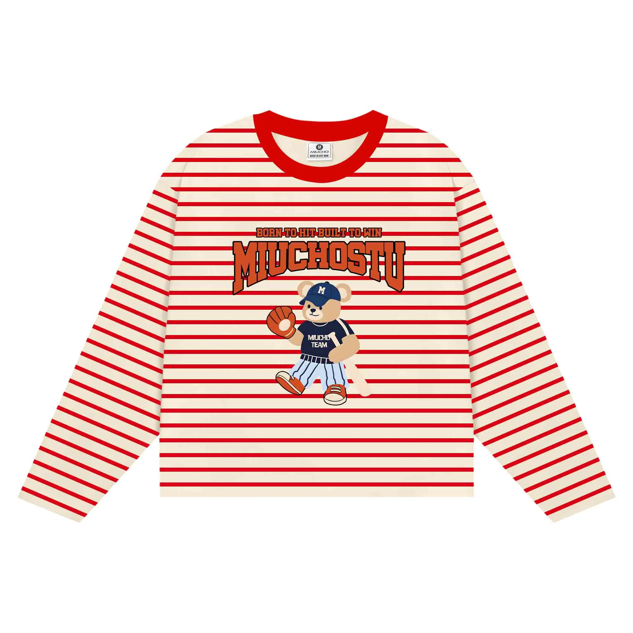 Áo thun boxy tay dài Miucho vải borip mềm mại thoáng mát hình gấu bóng chày in mix 2848_thumbnail_12
