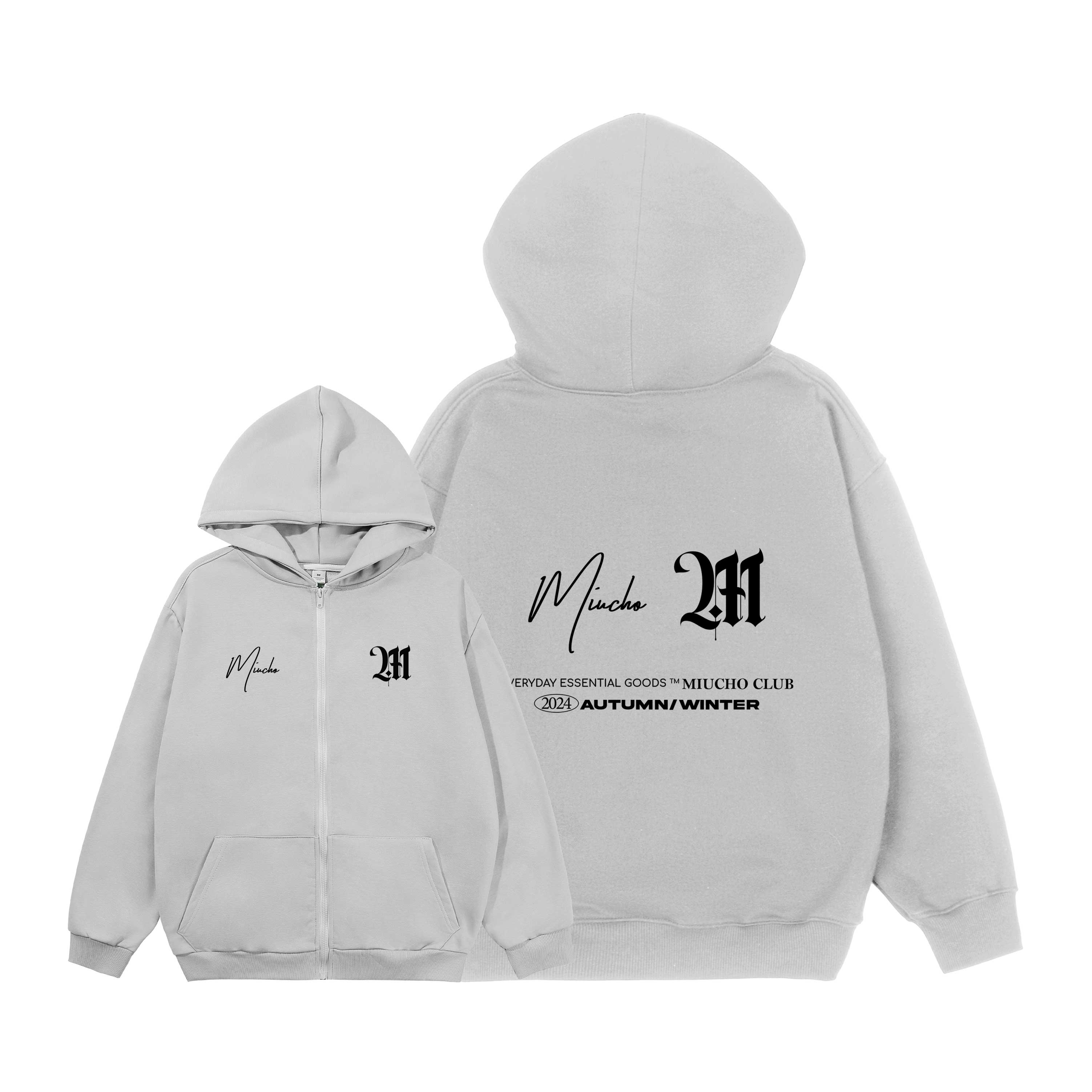 Áo hoodie zip local brand form rộng vải nỉ chân cua HZD1635 Miucho in typography_thumbnail_12