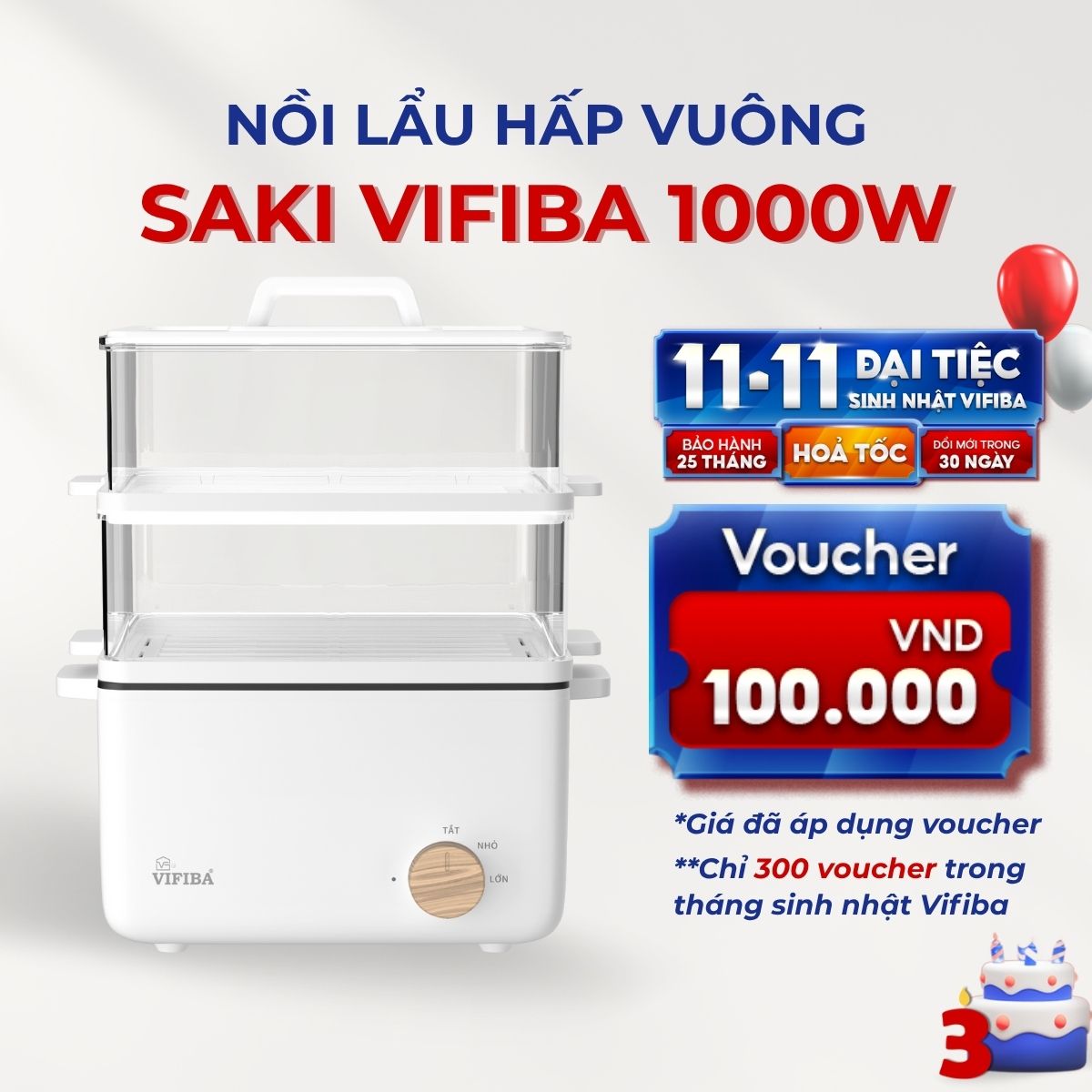 Nồi Lẩu Hấp SAKI VIFIBA - Lẩu Hấp Vuông