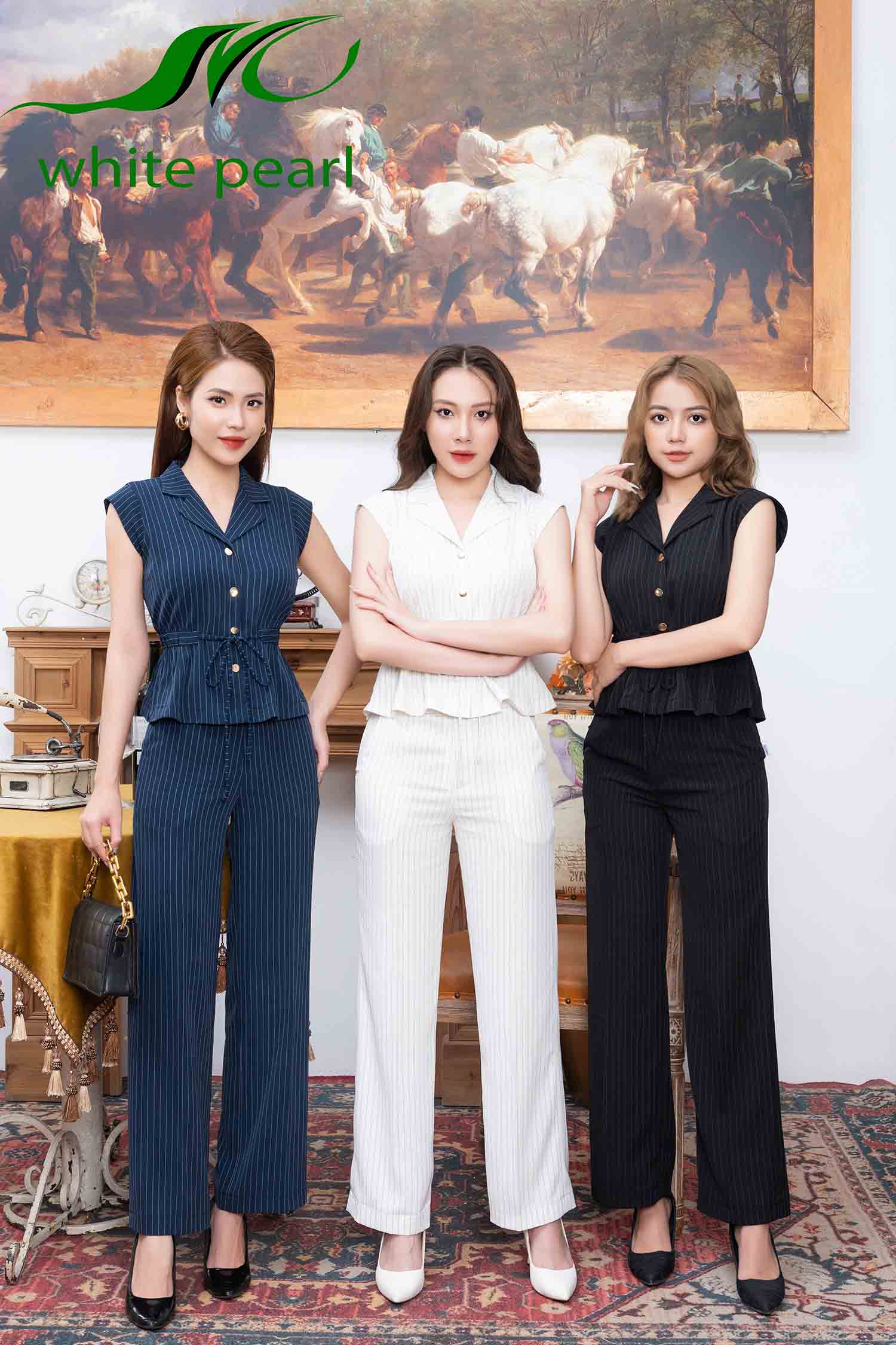 BKG Áo chun eo Quần suông cúc đồng thời trang công sở cao cấp White Pearl_thumbnail_3