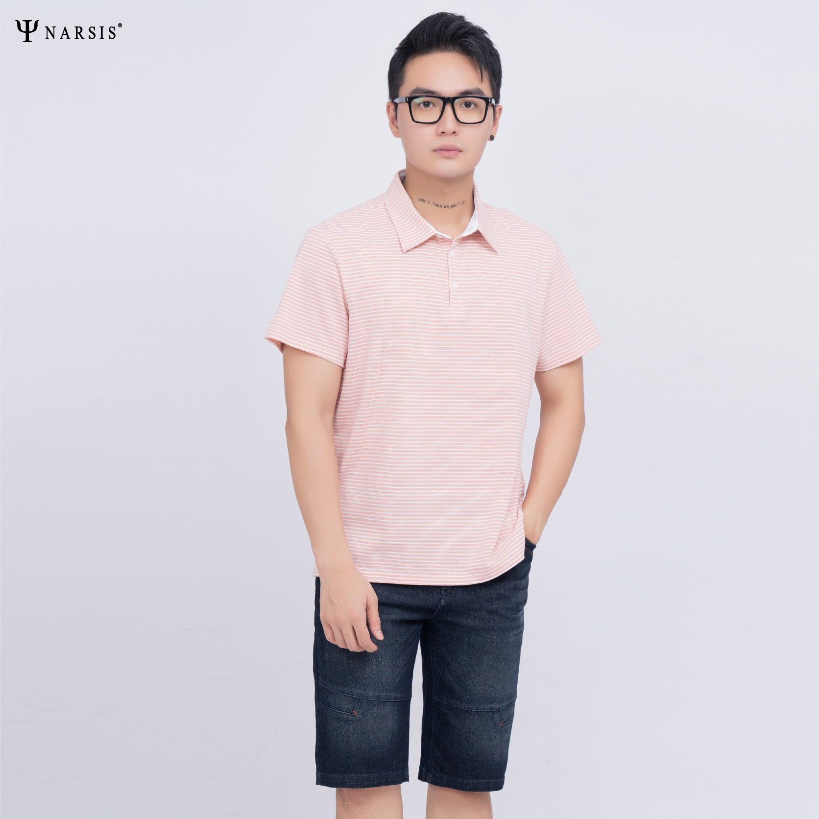 ÁO POLO NAM COTTON KẺ NHÍ TRẮNG HỒNG D23022 NARSIS CHẤT LIỆU THOÁNG MÁT, DỄ CHỊU, THOẢI MÁI CẢ NG...