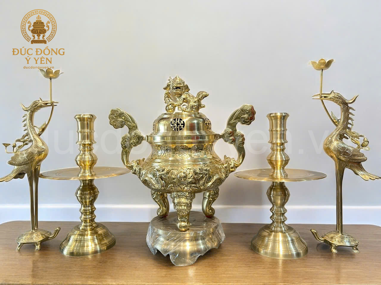 Bộ đỉnh đồng ngũ sự rồng đồng vàng cát tút