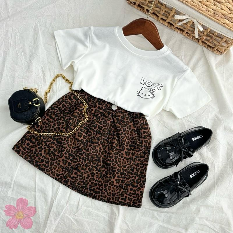 (S13) Set Thun Kèm Chân Váy Chữ da beo siêu Đáng Yêu Mẫu Mới QCCC Hè 2025 Dành Cho Bé Gái Nhí sét  váy  cho  bé  gái_thumbnail_0