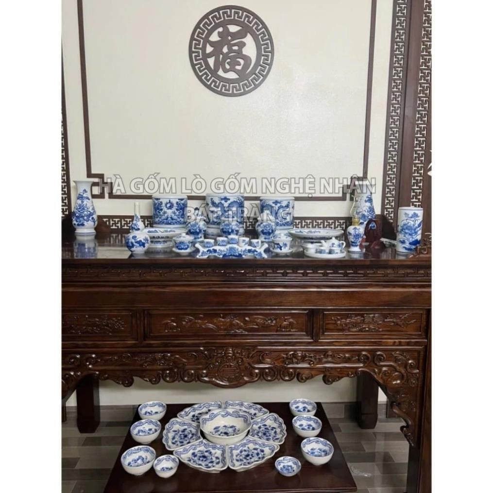 HG288 Đồ Thờ Cúng Bộ 22 món ban thờ 1M4 - 1M6 men lam nghệ nhân Bát Tràng chế tác TẶNG Thất Bảo, Tro Nếp_thumbnail_8