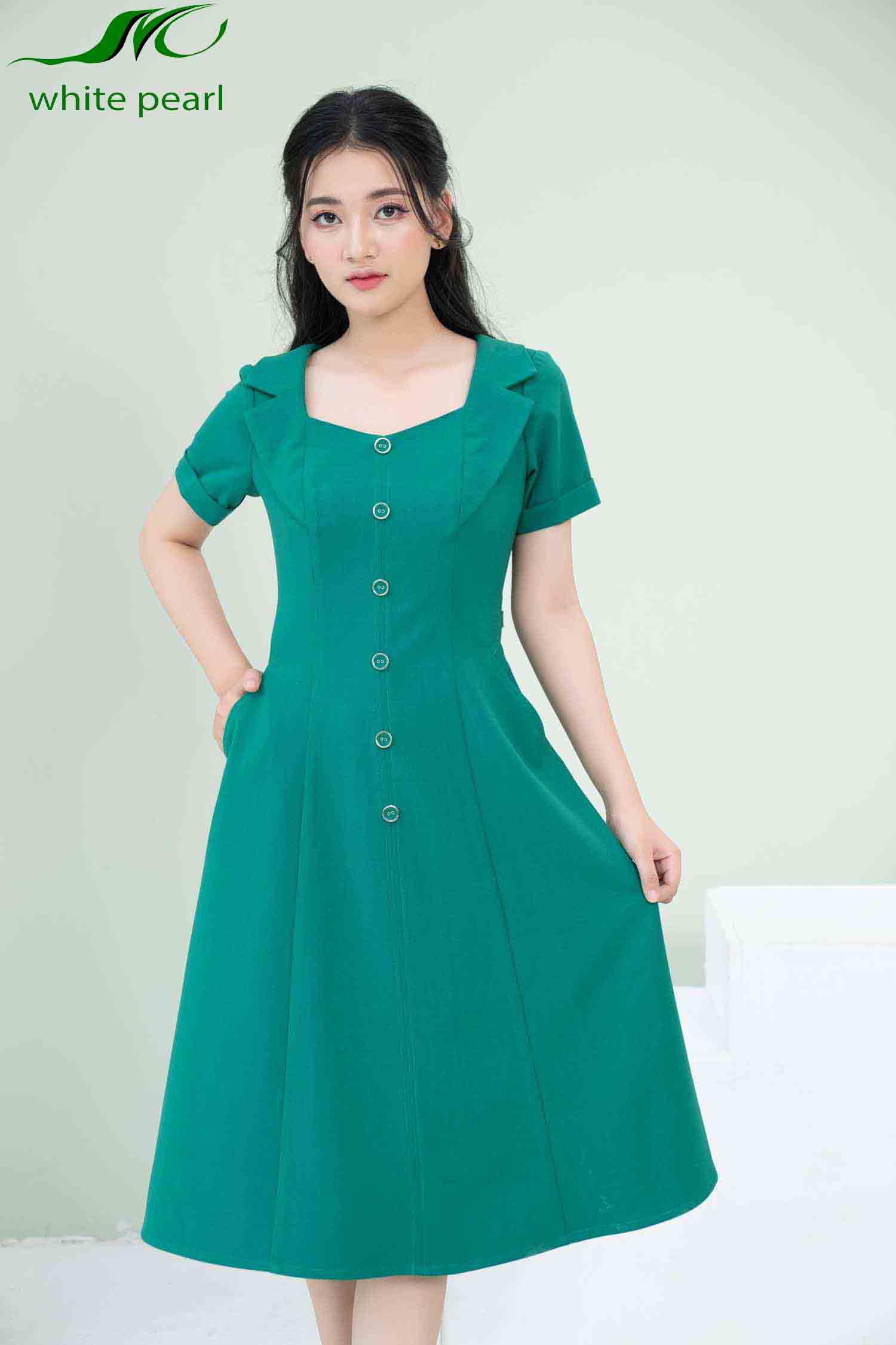 Đầm 7T cổ 2 ve lục giác Xanh - cái_thumbnail_5