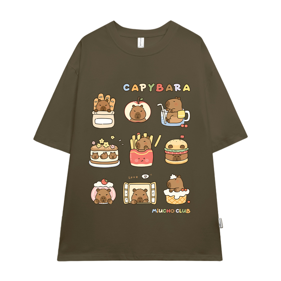 Áo thun chuột Capybara form rộng local brand ATD1224 Miucho tay ngắn vải cotton thoáng mát cổ tòn in mix_thumbnail_22