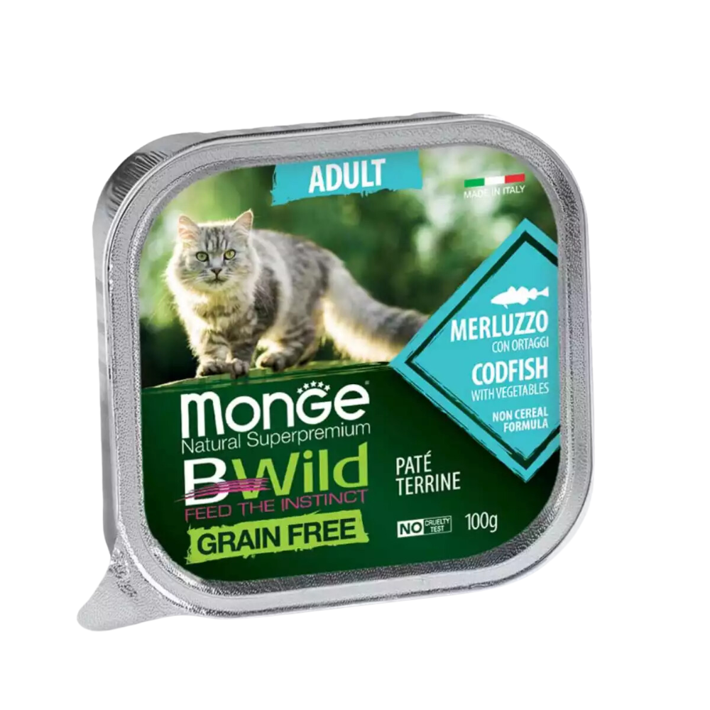 Pate cho mèo MONGE BWILD - Terrine Adult Codfish With Vegetables (vị Cá thu và rau) 100Gr