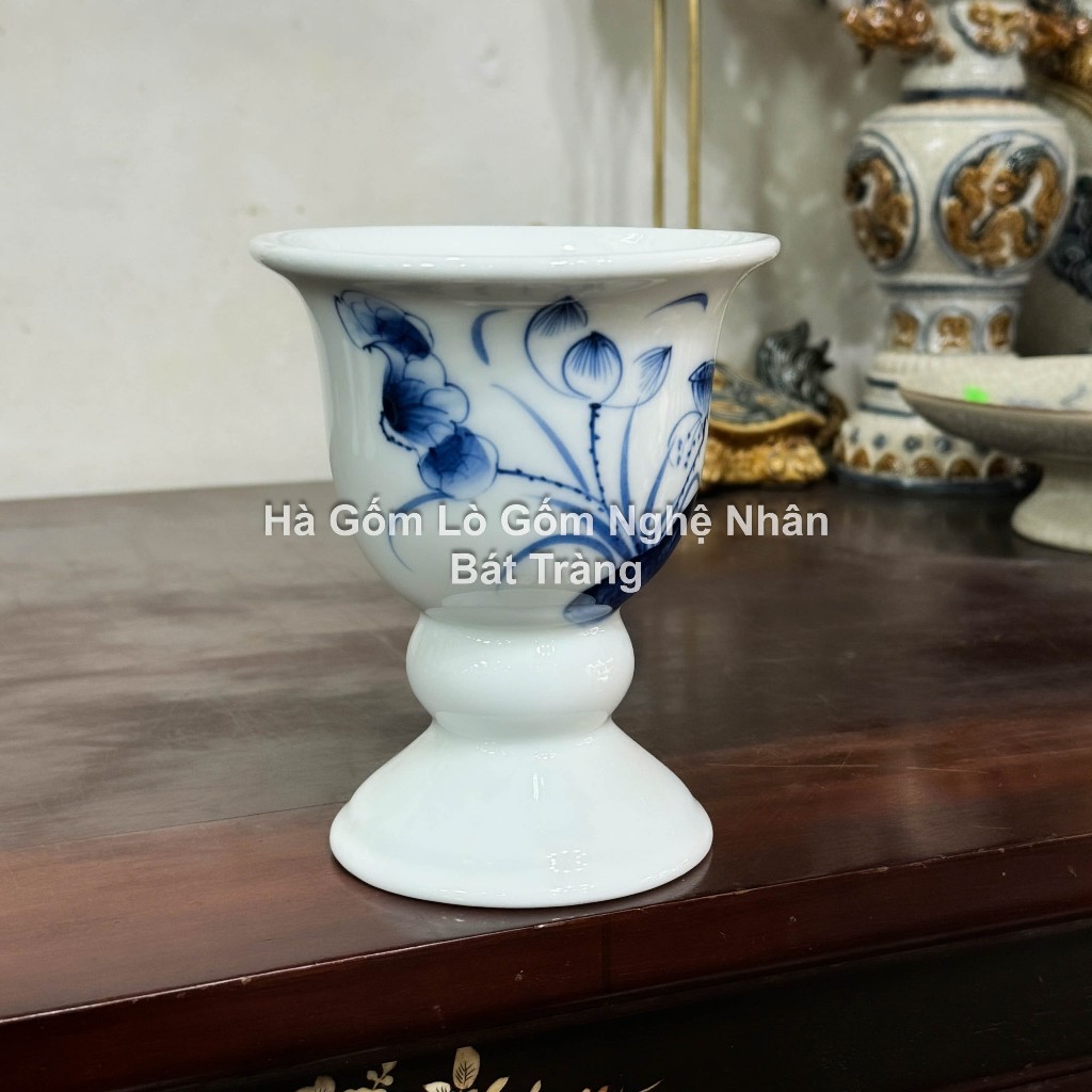 Sen Chàm Vẽ Tay Đồ Thờ Cúng Cao Cấp - Nghệ Nhân Bát Tràng Chế Tác - Bát hương lư hương - bộ đồ cúng_thumbnail_5