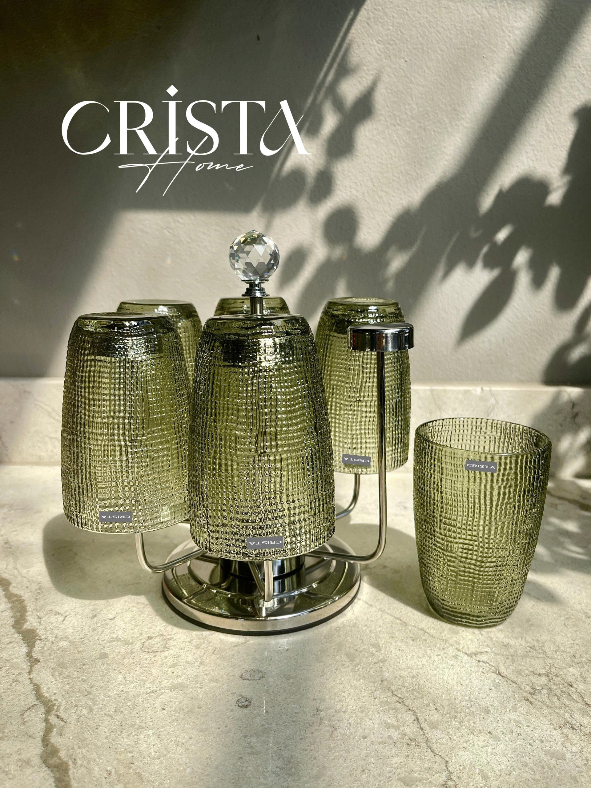 Bộ 6 cốc thủy tinh CRISTA HOME  vân lưới dập nổi 420 ml