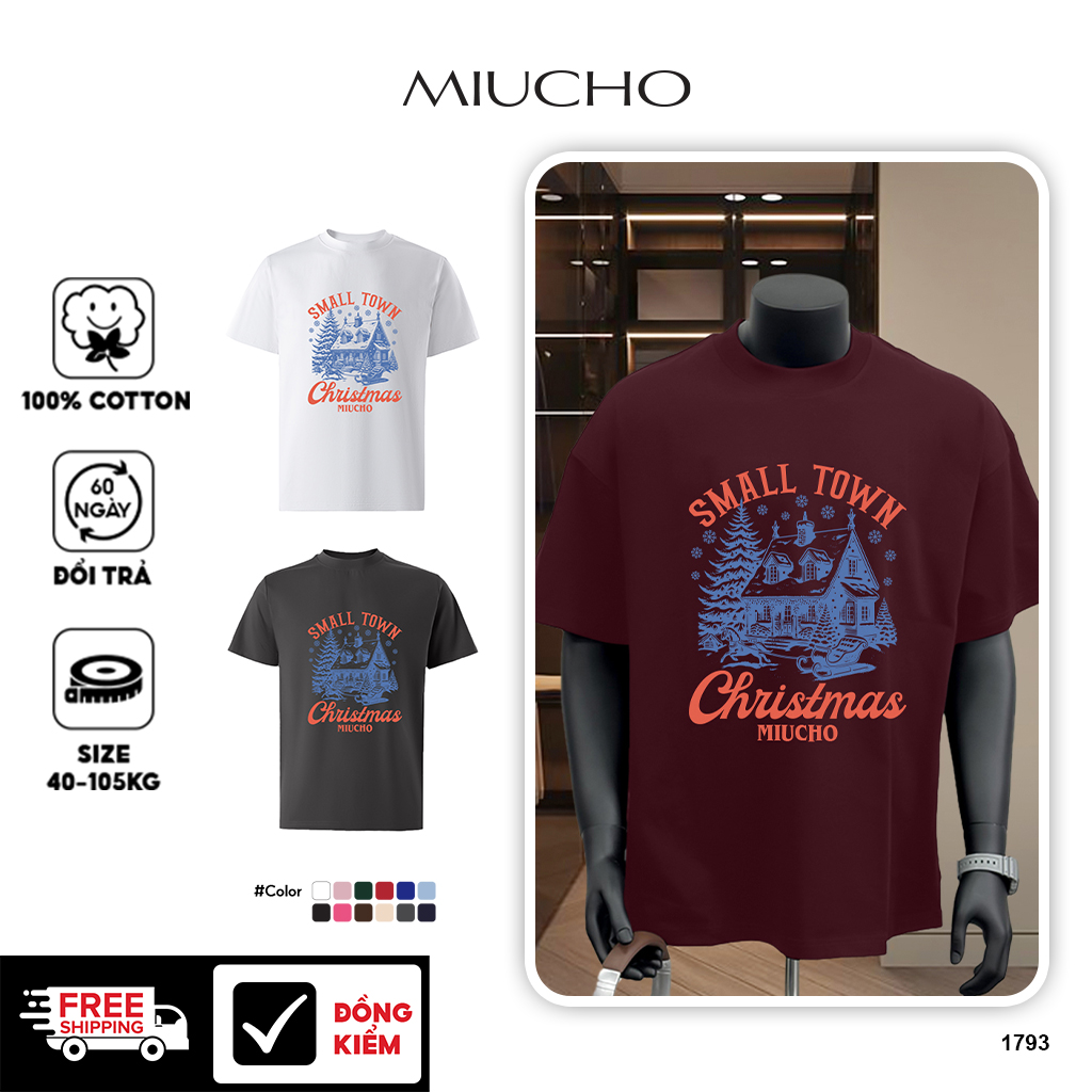 Áo phông nam giáng sinh noel form rộng cổ tròn vải cotton thoáng mát 1793 Miucho Iconic in mix