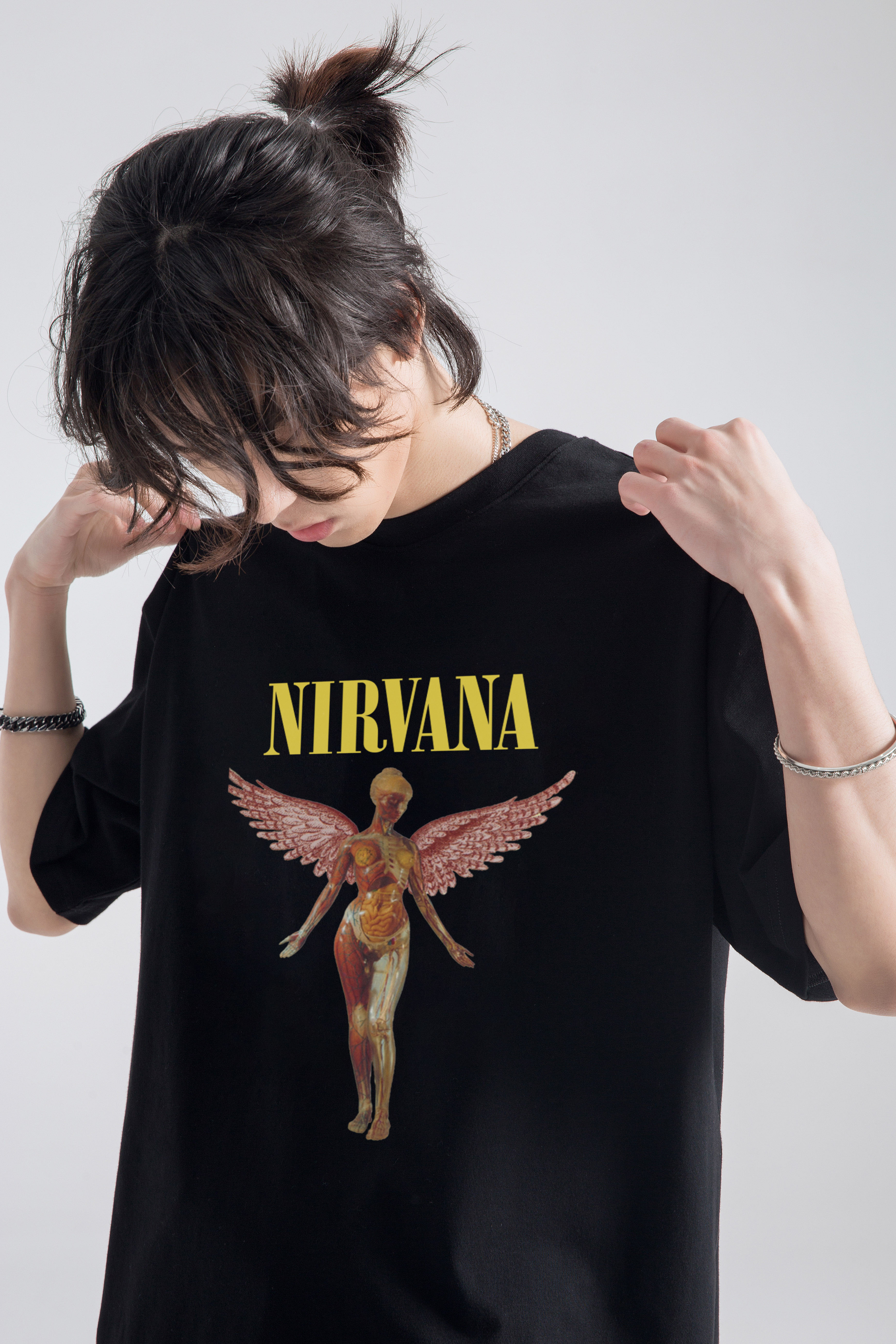 Áo thun nirvana form rộng đẹp tay lỡ oversize, áo thun nirvana form rộng tay lỡ hàn quốc cotton AT147 Miucho in logo_thumbnail_6