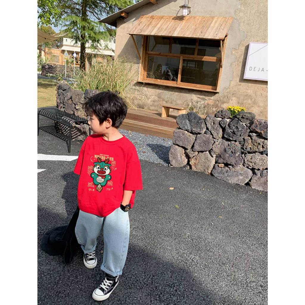 Áo thun tết cho bé màu đỏ form rộng thoáng mát AED908 Miucho Kid 100% vải cotton basic in mix_thumbnail_3