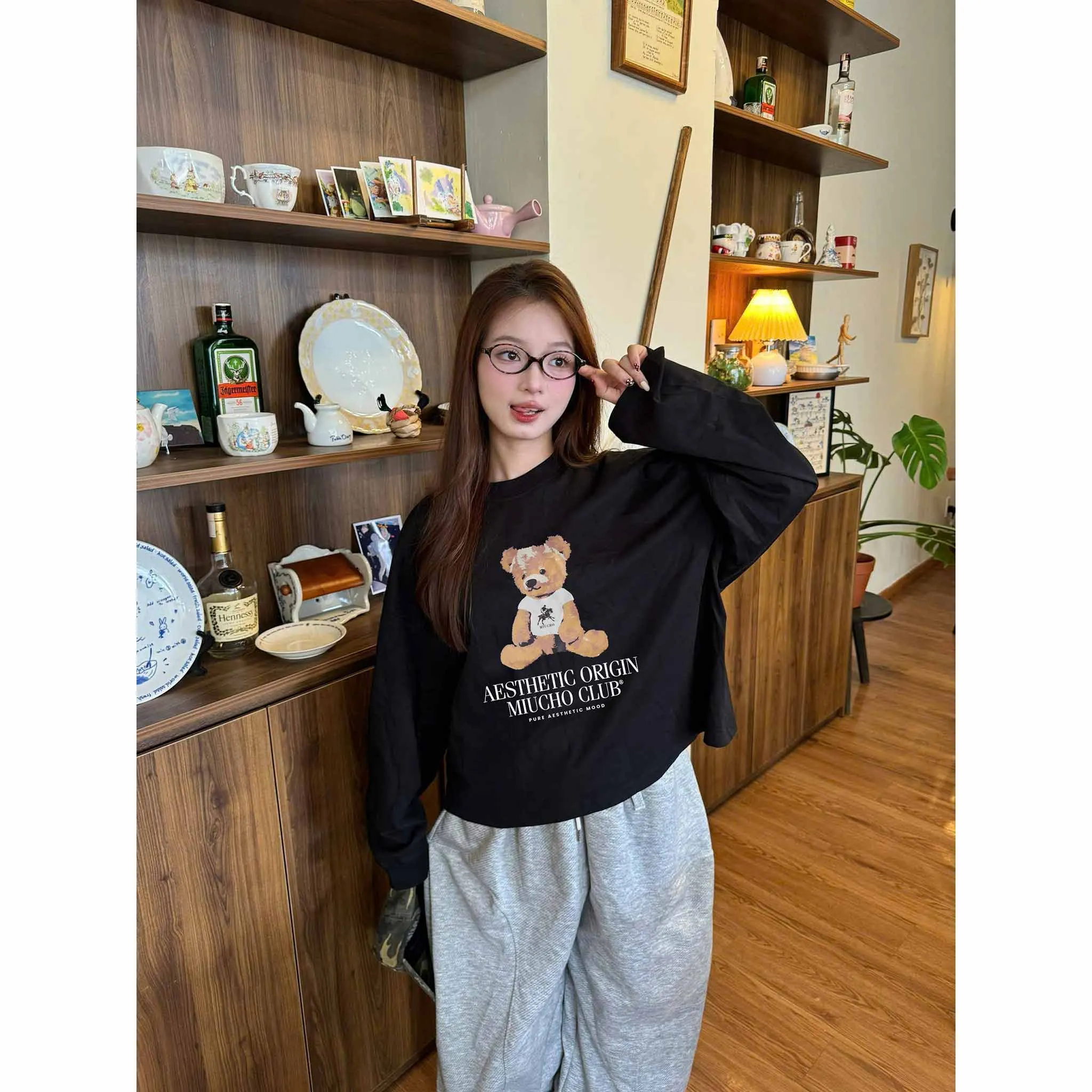 Áo thun boxy nữ tay dài hình gấu bông 2639 Miucho chuẩn form cá tính vải cotton thoáng mát in mix_thumbnail_5