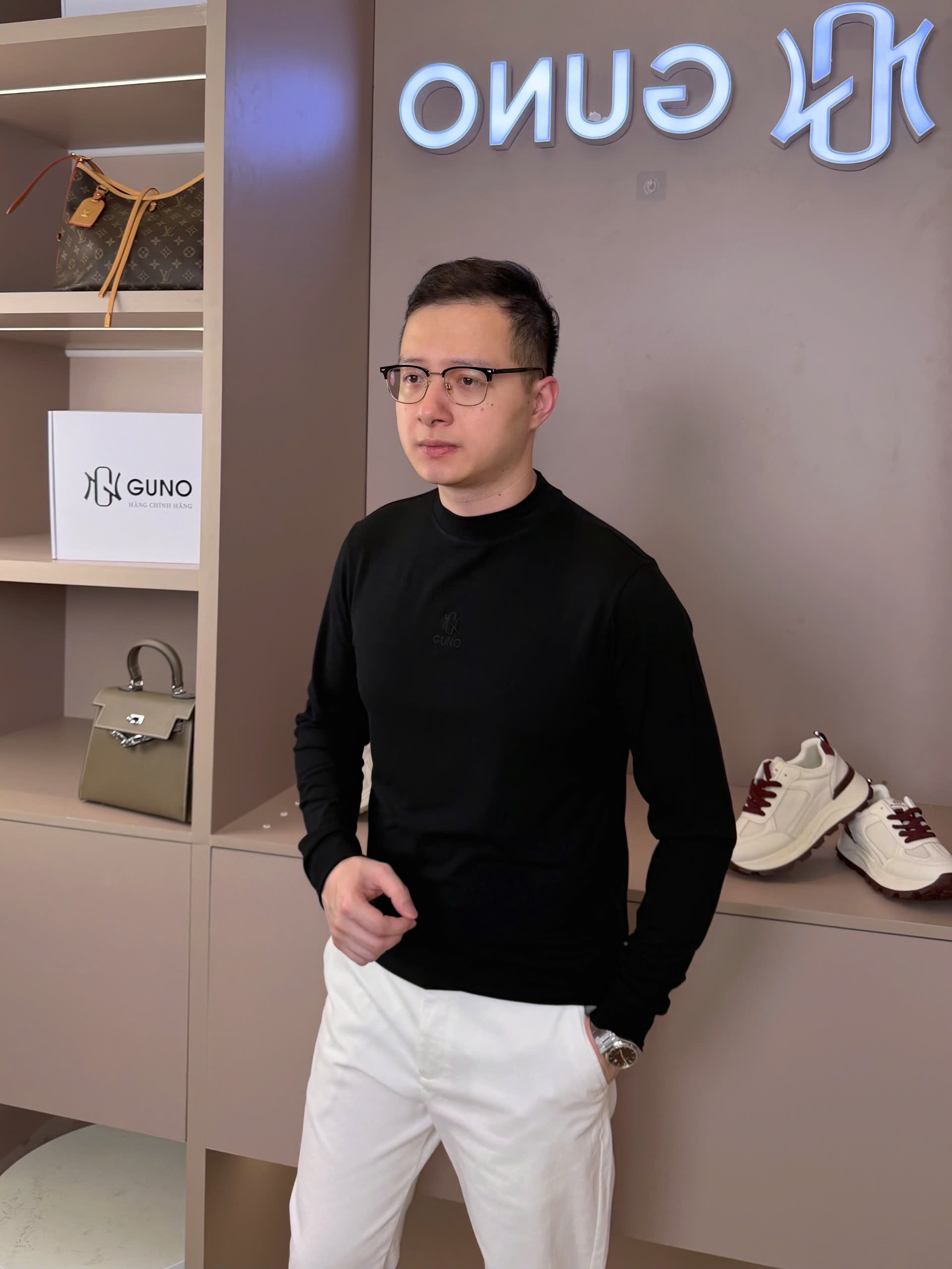 25AB190-Áo giữ nhiệt NAM GUNO logo giữa cổ 3 phân (KÈM HỘP)