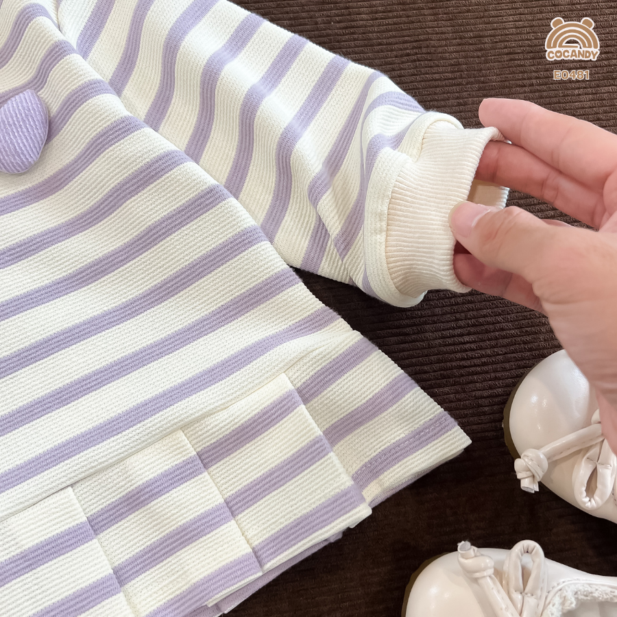 Áo dài TÍM kẻ BE cổ sen phối gấu xếp ly_thumbnail_3