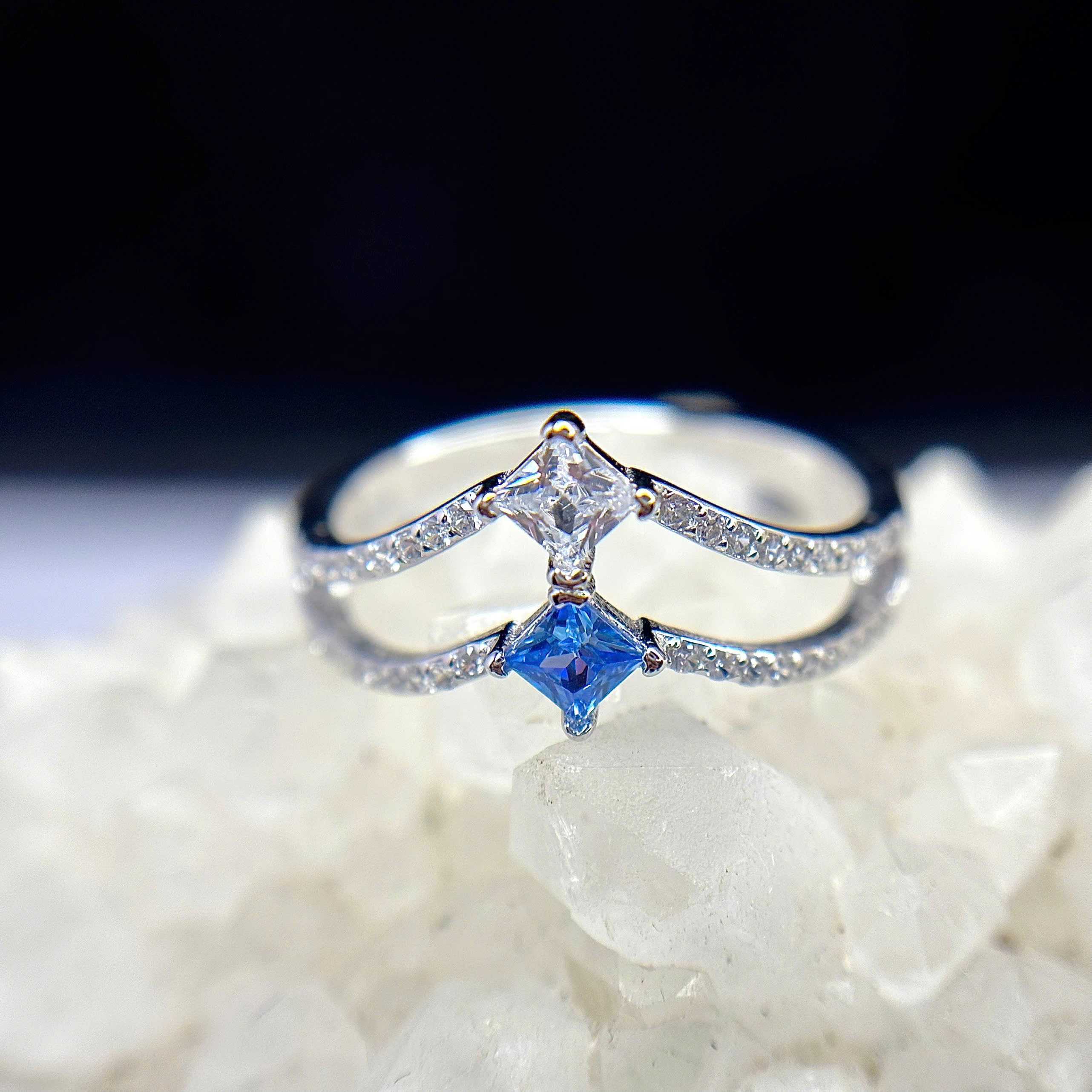 Nhẫn bạc xi bạch kim 2 lớp đá hình thoi size 7_thumbnail_1