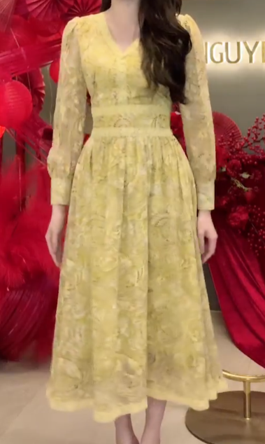 Đầm Xoè Hoạ Tiết Phối Viền Hoa