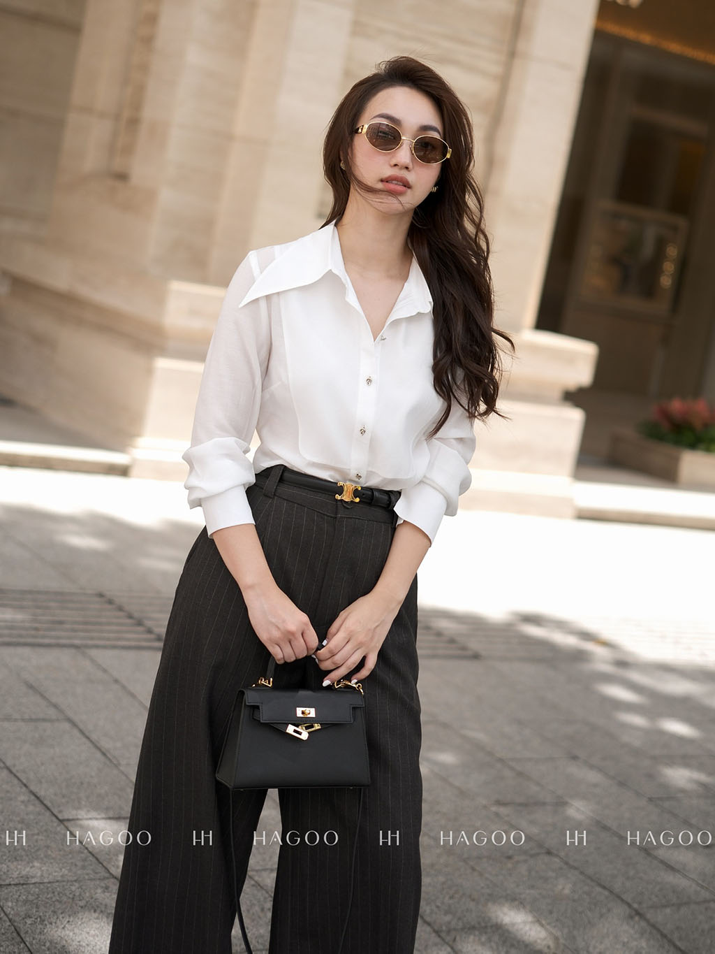 Áo sơ mi tơ cổ đức bổ cầu ngực HAGOO