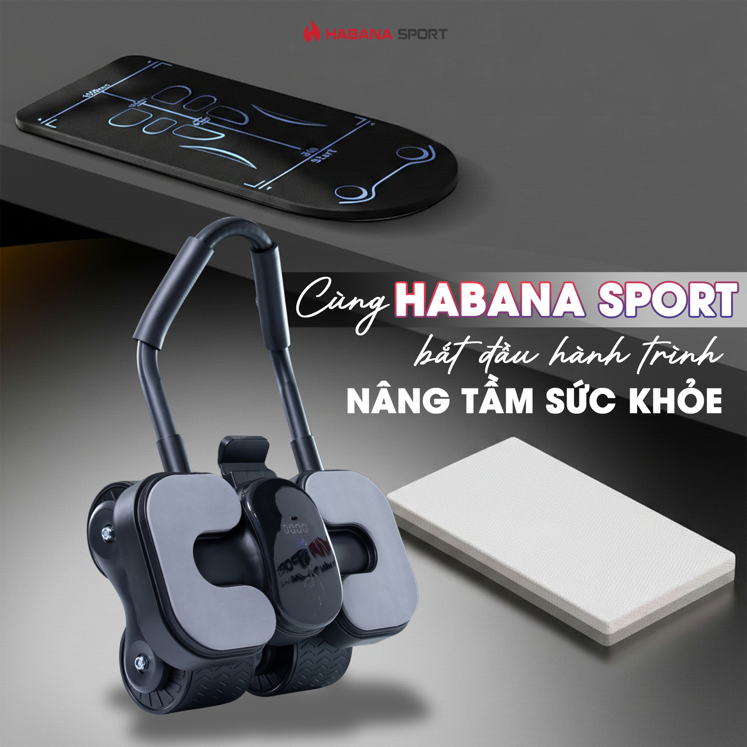 Máy Tập Bụng Đốt Mỡ Thông Minh Habana - [ TẶNG ] Thảm tập 1m4 + Đệm kê gối 