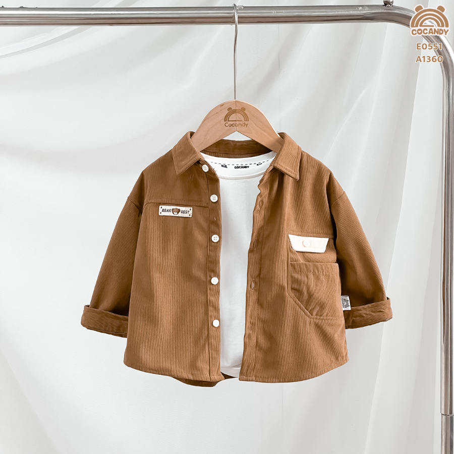 Áo dài sơ mi NÂU  phối BE  nhung tăm