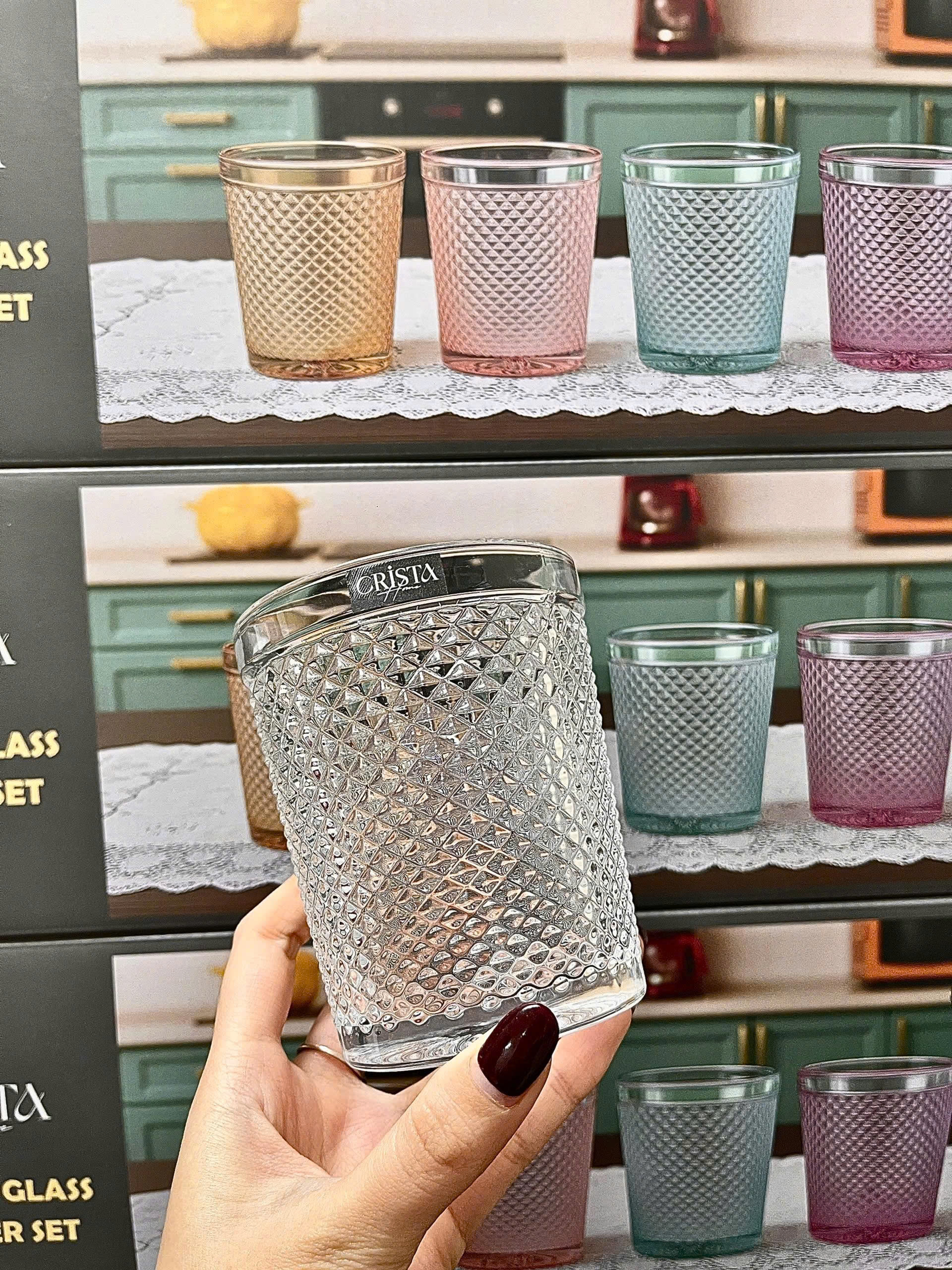 Bộ 4 cốc thủy tinh CRISTA HOME  vân kim cương 300ml_thumbnail_6