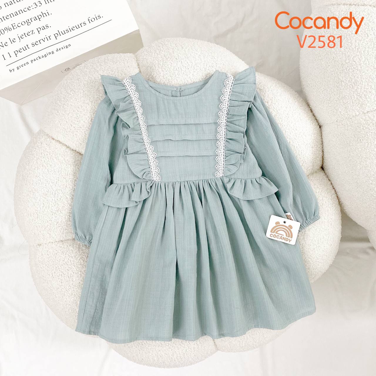 Váy dài XANH MINT viền bèo phối TRẮNG