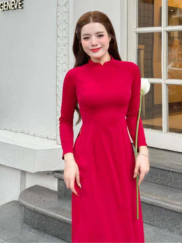 Áo dài lụa mỹ trơn Nhiều màu, cổ cao 2cm tay dài_thumbnail_4