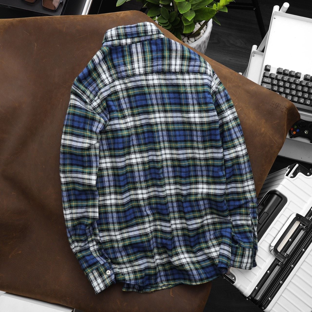 Áo Sơ Mi Super Brother FLANNEL Cotton Cá Sấu Logo Thêu Màu Xanh Lá_thumbnail_3