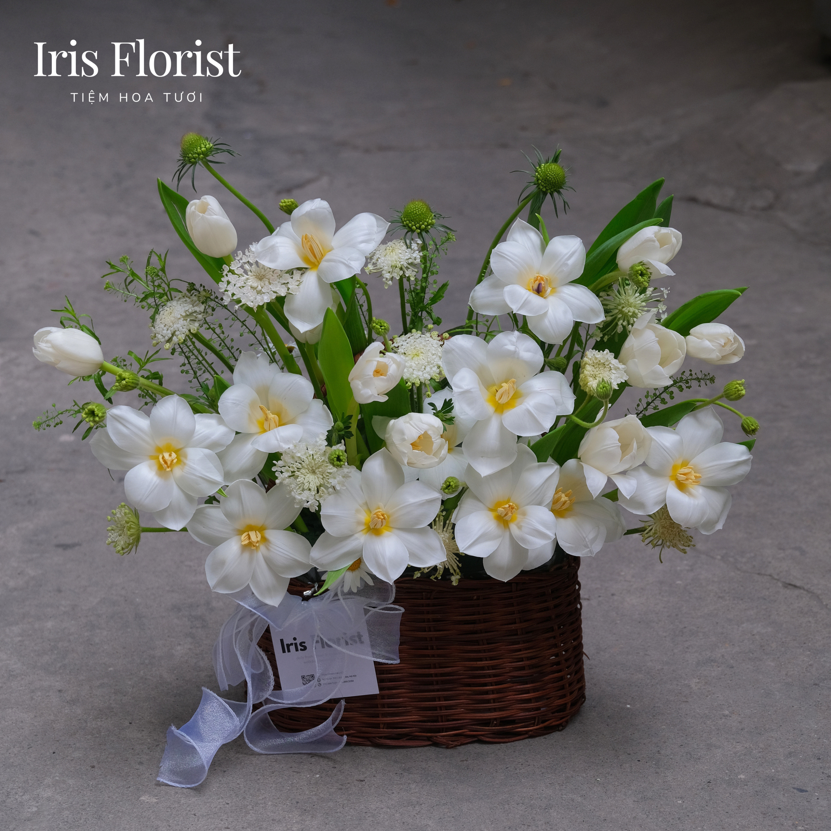 Giỏ hoa Tulip trắng mix hoa phụ_thumbnail_3