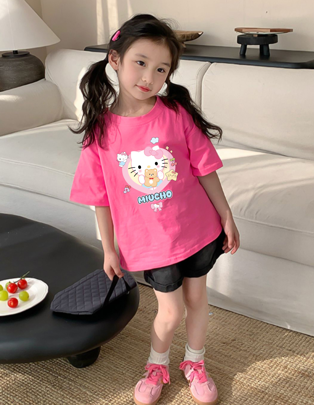 Áo thun bé gái form rộng chất vải cotton thoáng mát AED1545 Miucho Kid in artwork_thumbnail_6