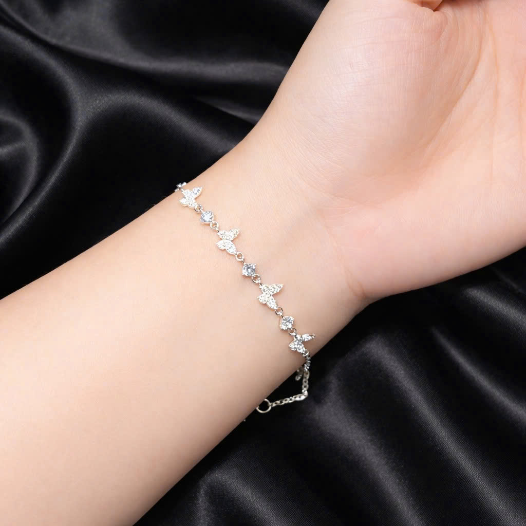 Vòng tay bạc xi kim bướm nối đá