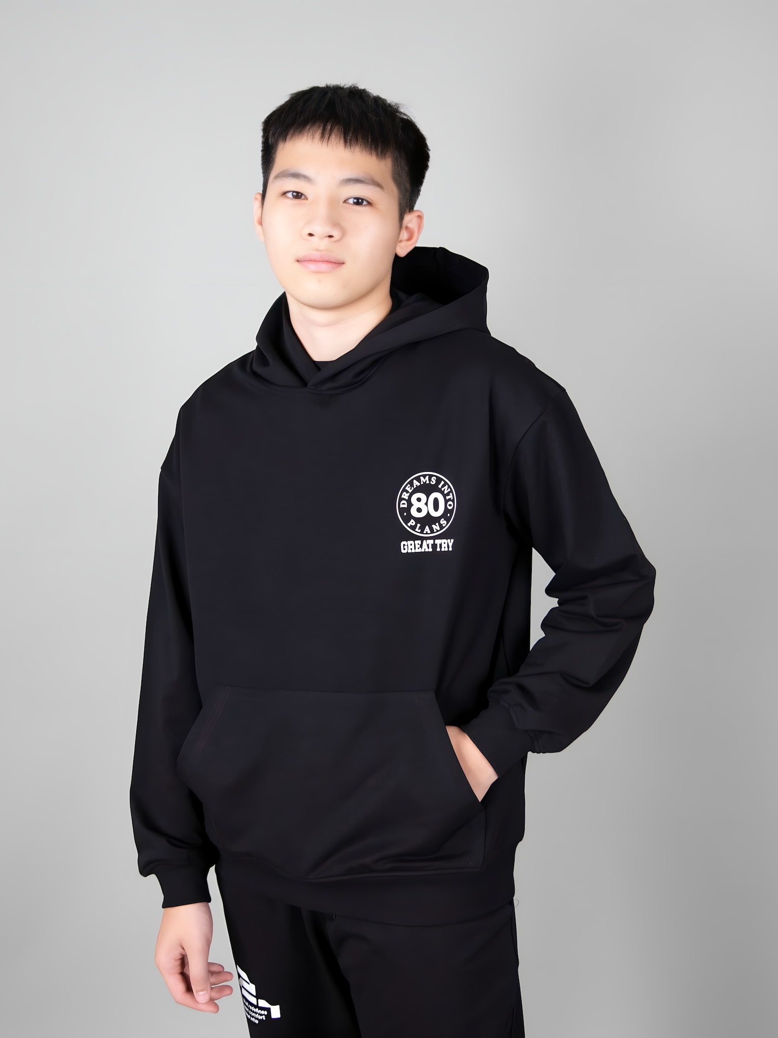 Áo nỉ hoodie đen in ngực số 80