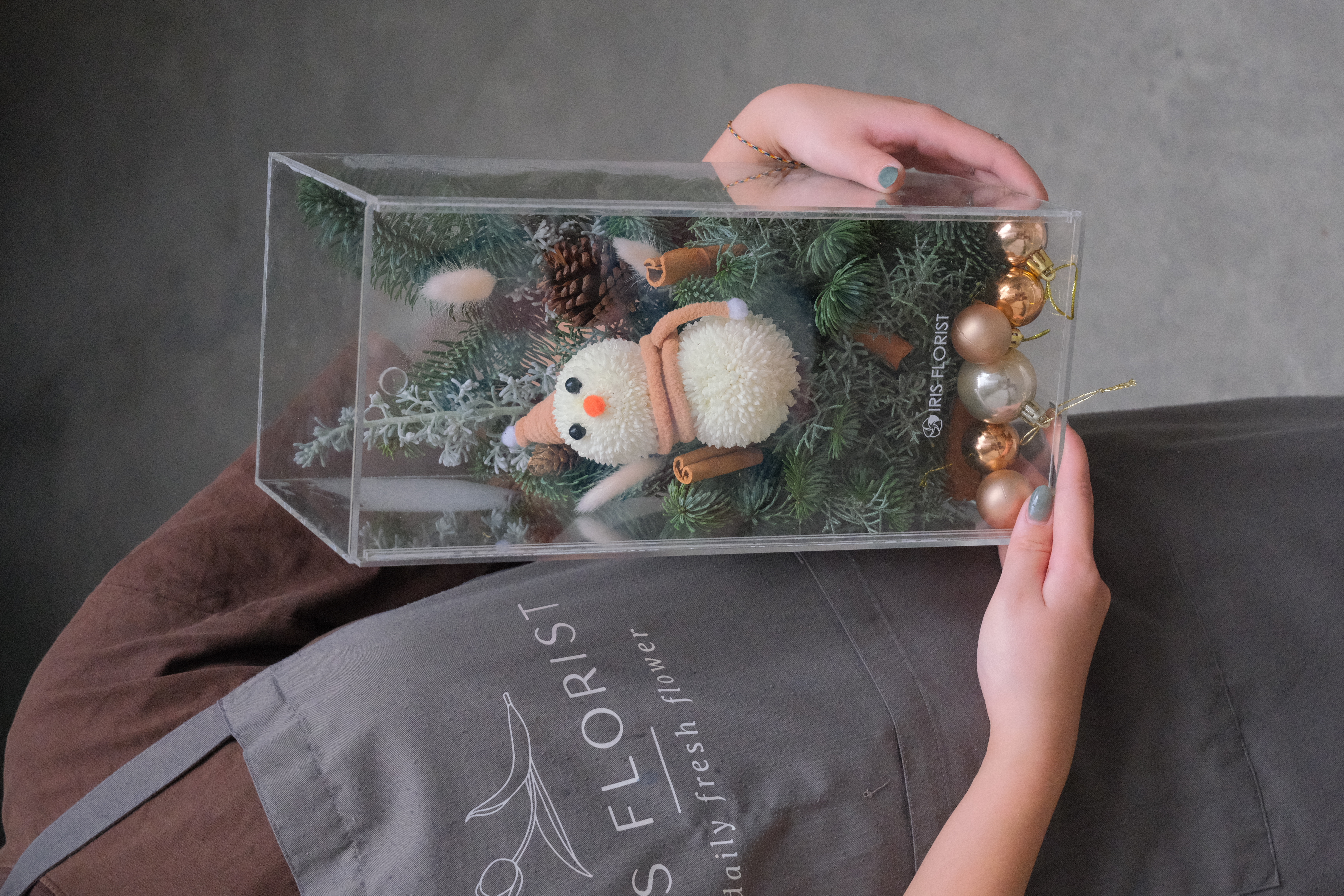 Hộp Mica - Snow man - Tone Nâu - Size 35x16x16cm