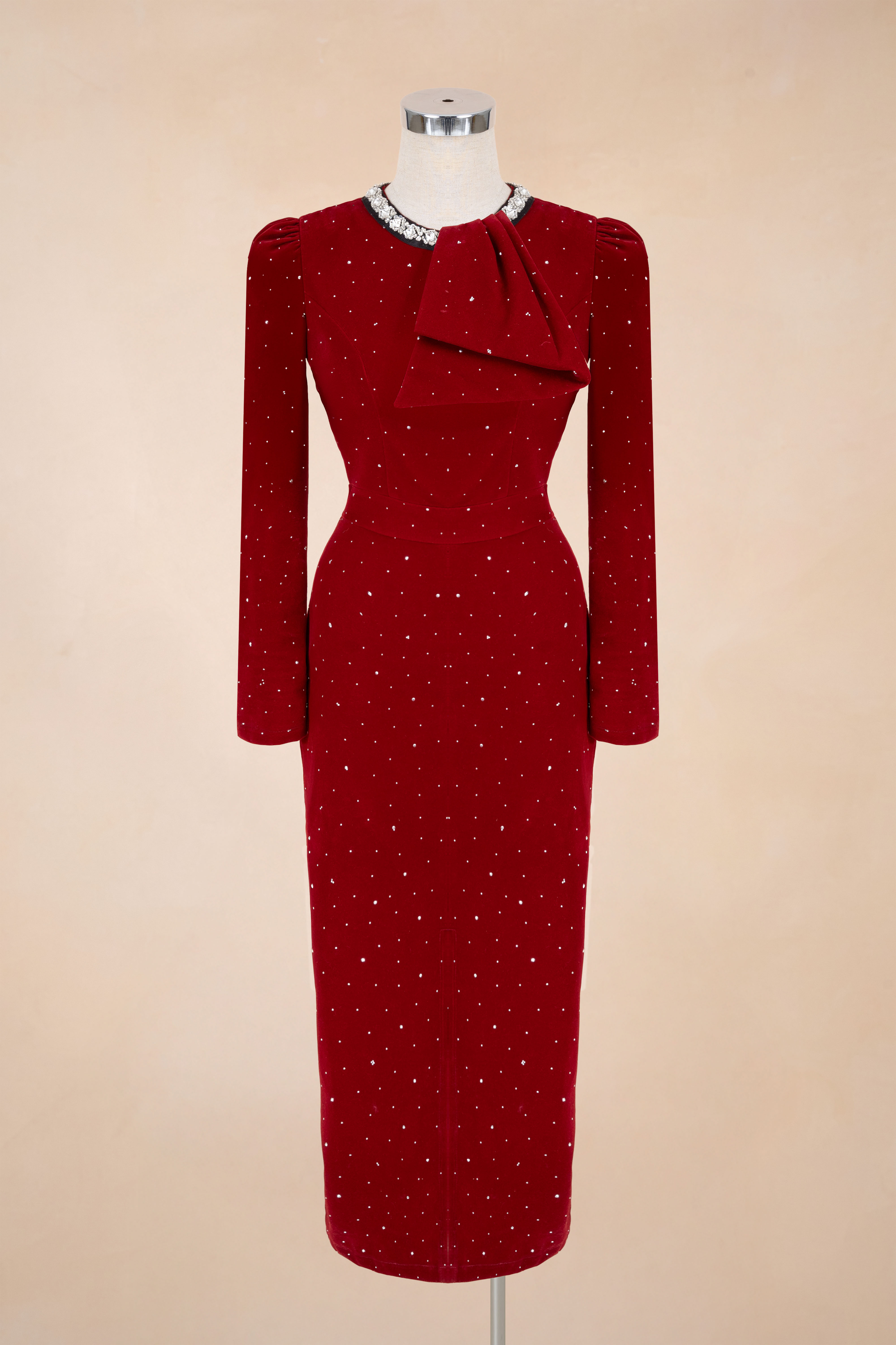 Đầm Nhung Bút Chì Tay Dài Bling