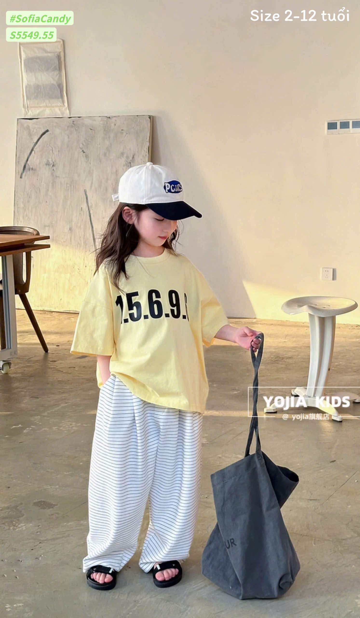 HE68 Set áo thun in số + quần sọc bé