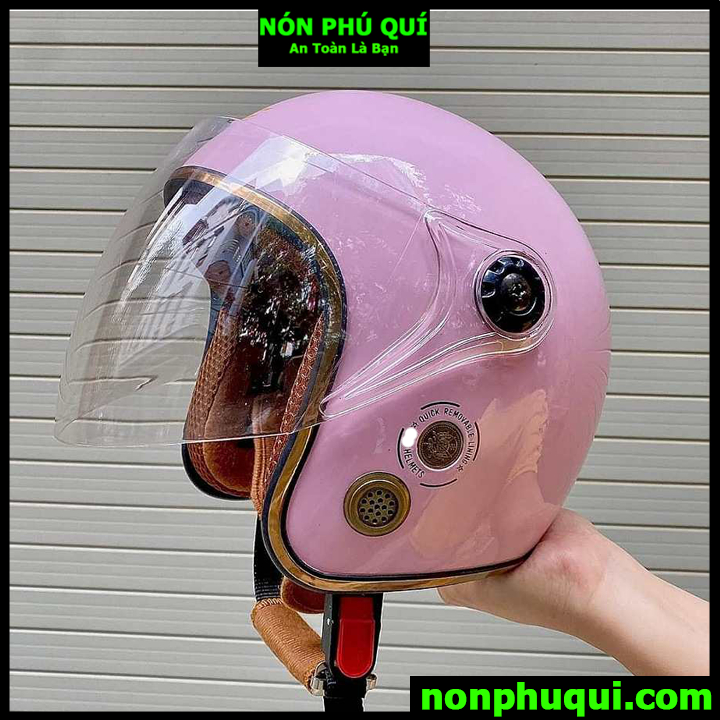 Nón bảo hiểm 3/4 kính dài thông gió nhiều màu đẹp MH05 - Màu Hồng
