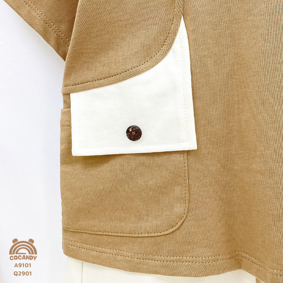 Áo cộc NÂU vạt sườn be 1 cúc_thumbnail_4