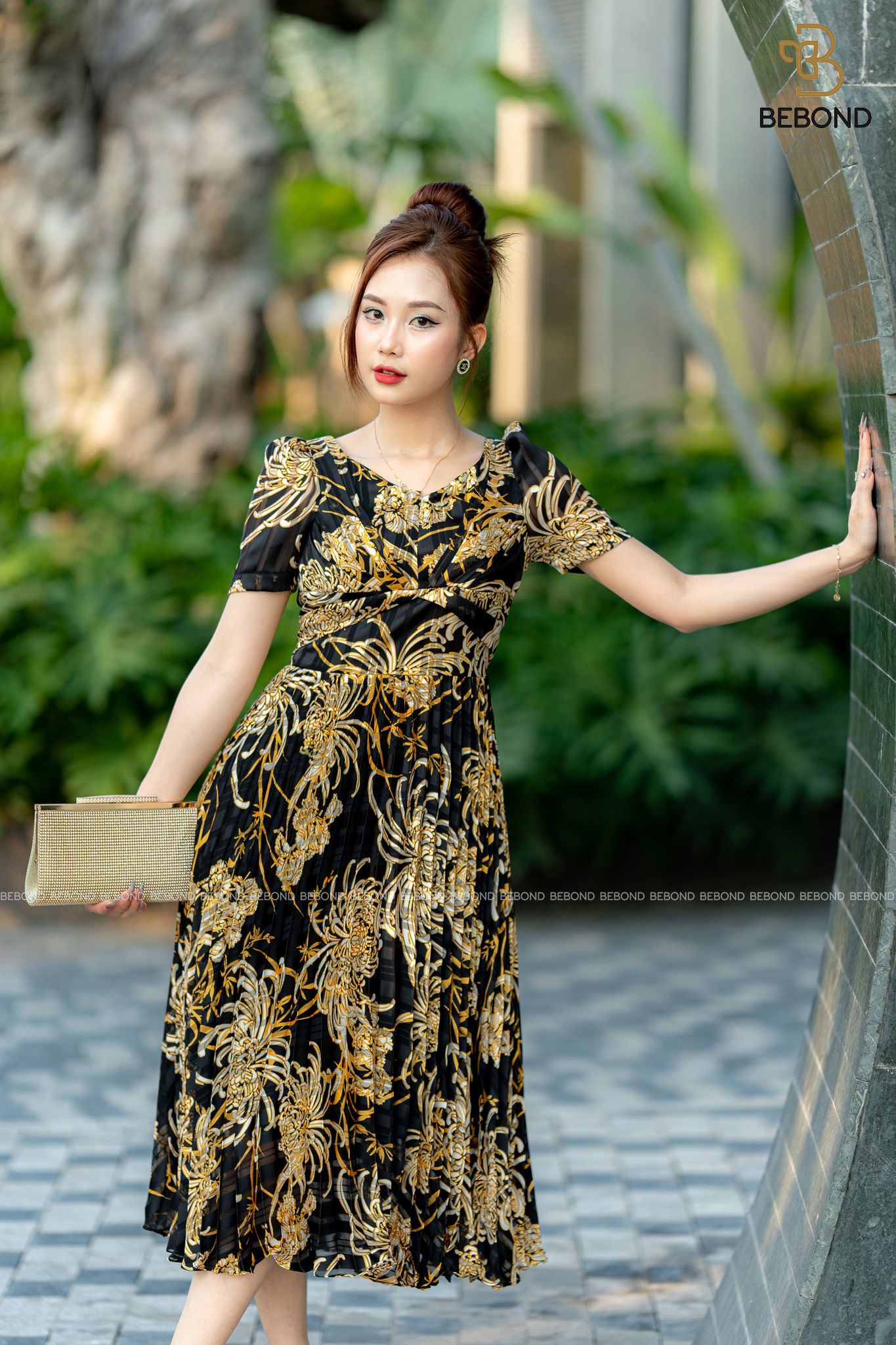 Đầm tơ xước hoa vàng.TANAZA DRESS