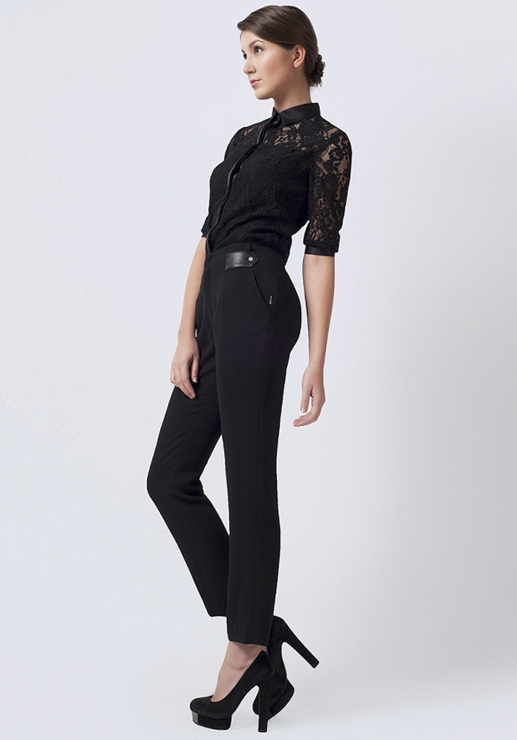 Quần ống đứng cạp tiêu chuẩn phối da vải Tuytxi dày màu đen_thumbnail_2