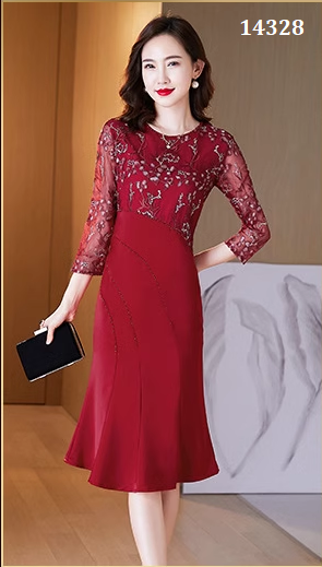 14328-Đầm body  duôi cá phối ren tay lỡ (ren, poly2 da)_thumbnail_0