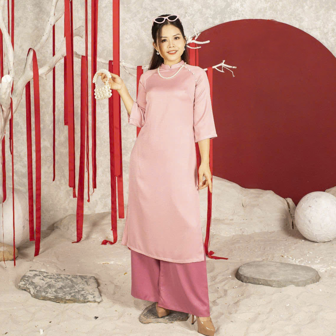 Ct271 áo dài cách tân cổ 2p Tây thi hồng ngọt