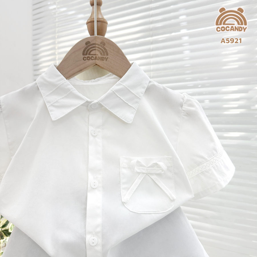 Áo cộc sơ mi TRẮNG túi ngực nơ_thumbnail_3