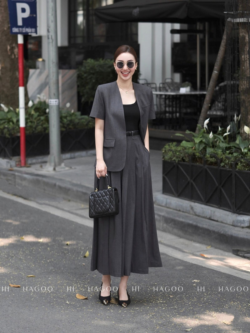Áo blazer nữ không ve tay cộc